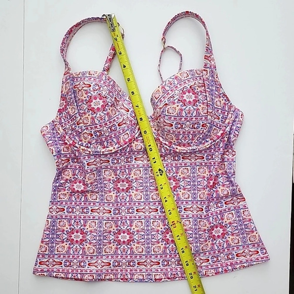 Design Lab Tankini Swim Top Pink Blue Paisley Underwire Push Up Cups Size Large - Picture 13 of 13